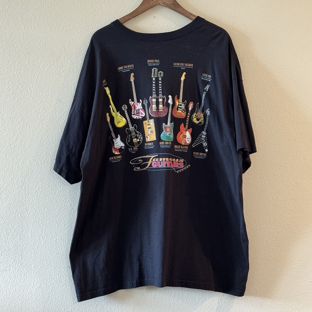 Vintage Famous Guitars Graphic T Shirt 4XL Rock Music Cotton Band Tee Black